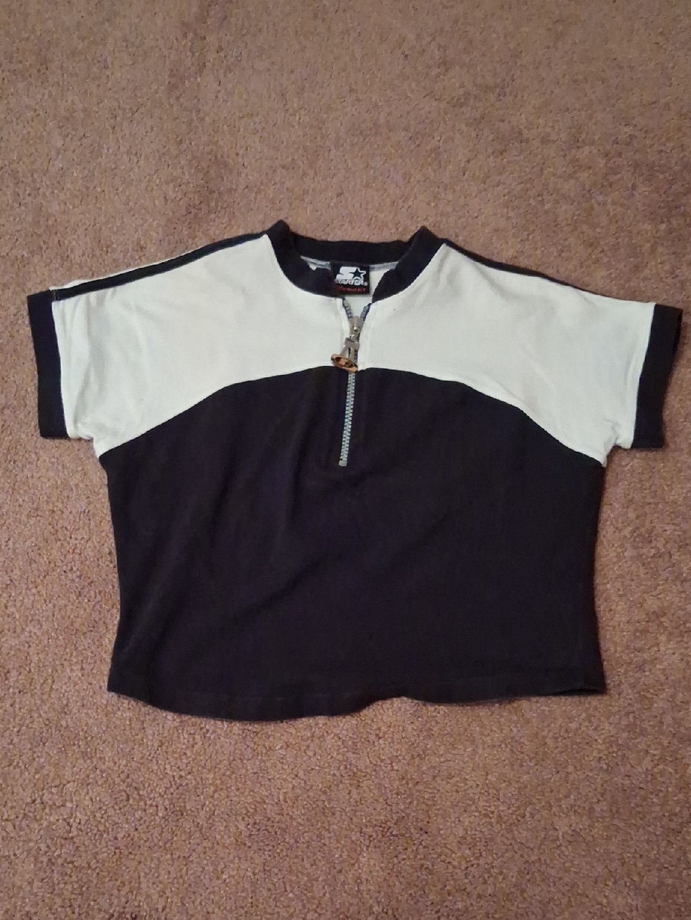 STARTER Black and White Short Sleeve Zip-Front Tee